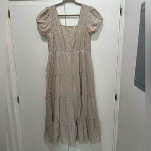 Listicle Beige Tiered Midi Dress